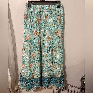 Simple Teal and Brown Floral Maxi Skirt